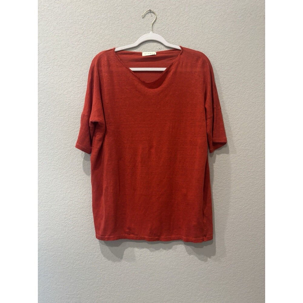 Stark X 100% Linen Orange Slight Sheer Lightweight Relaxed Fit Top Women’s XS